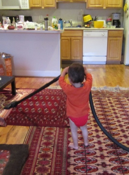 Ayhan's first experience vacuuming.